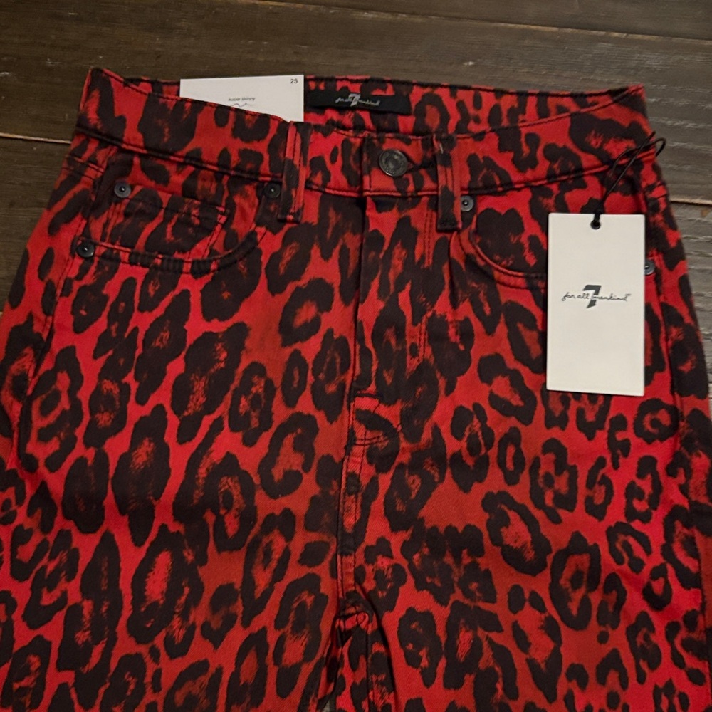 7 For All Mankind Red Animal Print Jeans